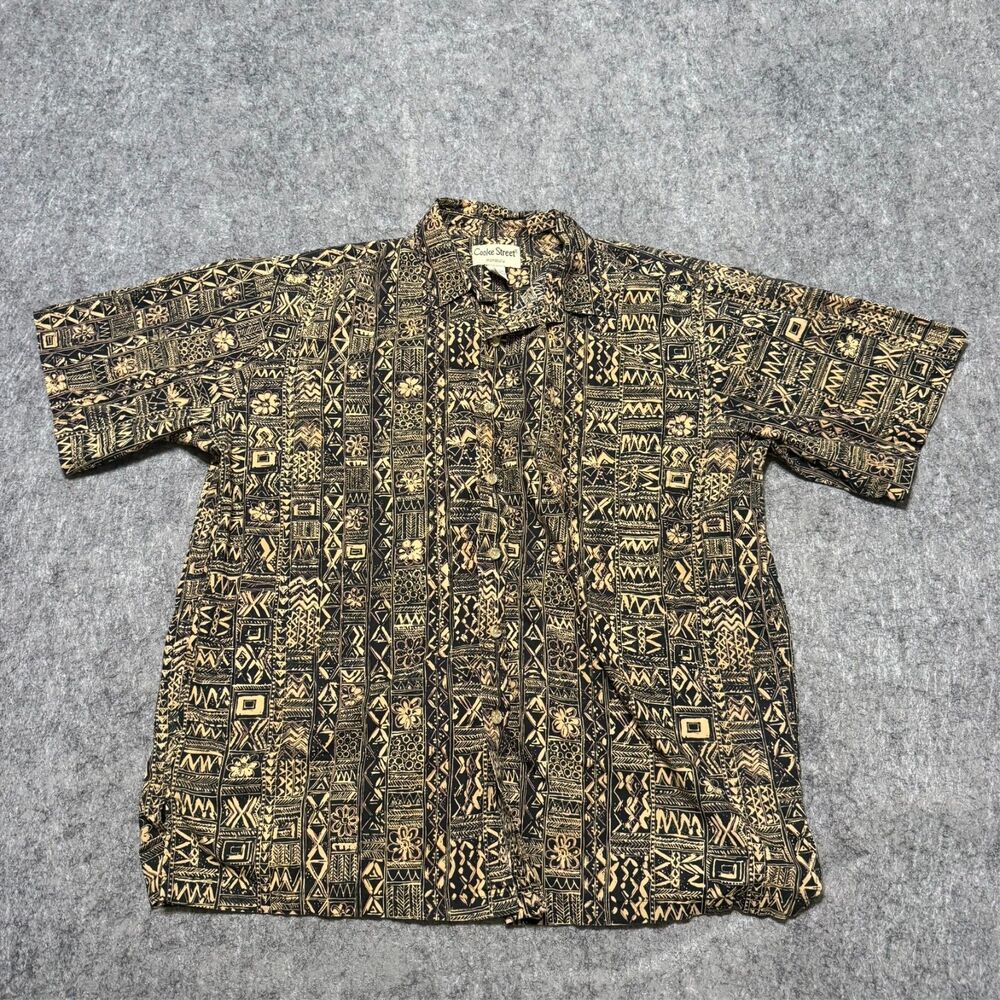 Cooke Street Mens Hawaiian Shirt Size XL Dark Brown Tribal Aztec Floral